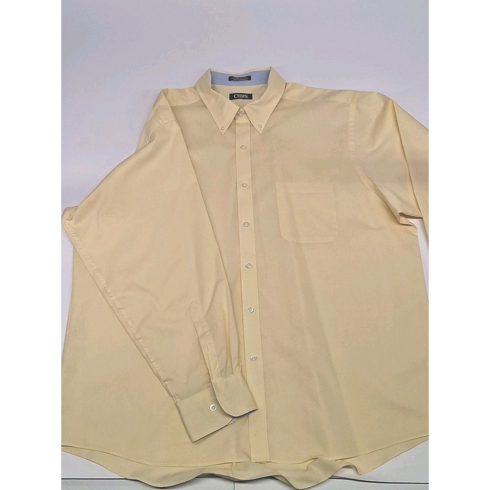Chaps Men's (2XL) 18-18 1/2 34/35 Wrinkle Free Button Dress Shirt Yellow NWOT - Picture 7 of 13
